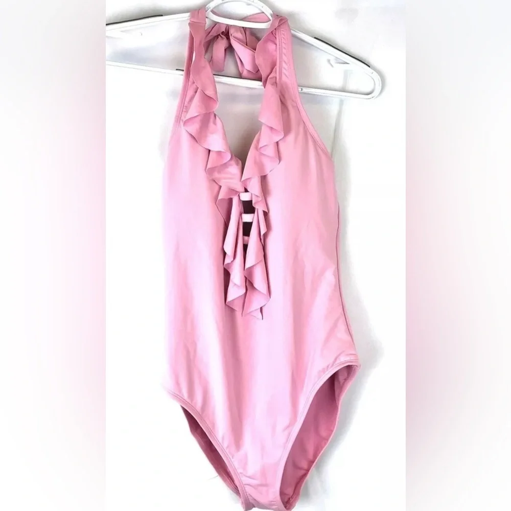 Bleu Rod Beattie Women’s Pink Halter One Piece Swimsuit Size 8